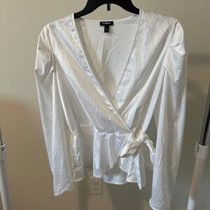 Express Shimmering White Wrap Blouse